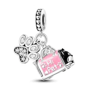 Charm "Hi Pet" in Arg. 925 con Zampa Brillante e Borsetta Rosa Modello Pandora - Foto 1 di 1