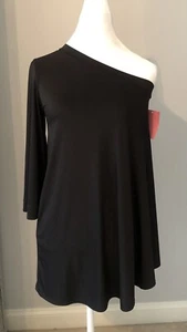 Neu mit Etikett Kokoon One-Shoulder-Minikleid fließend, schwarz, Damen SMALL - Bild 1 von 7