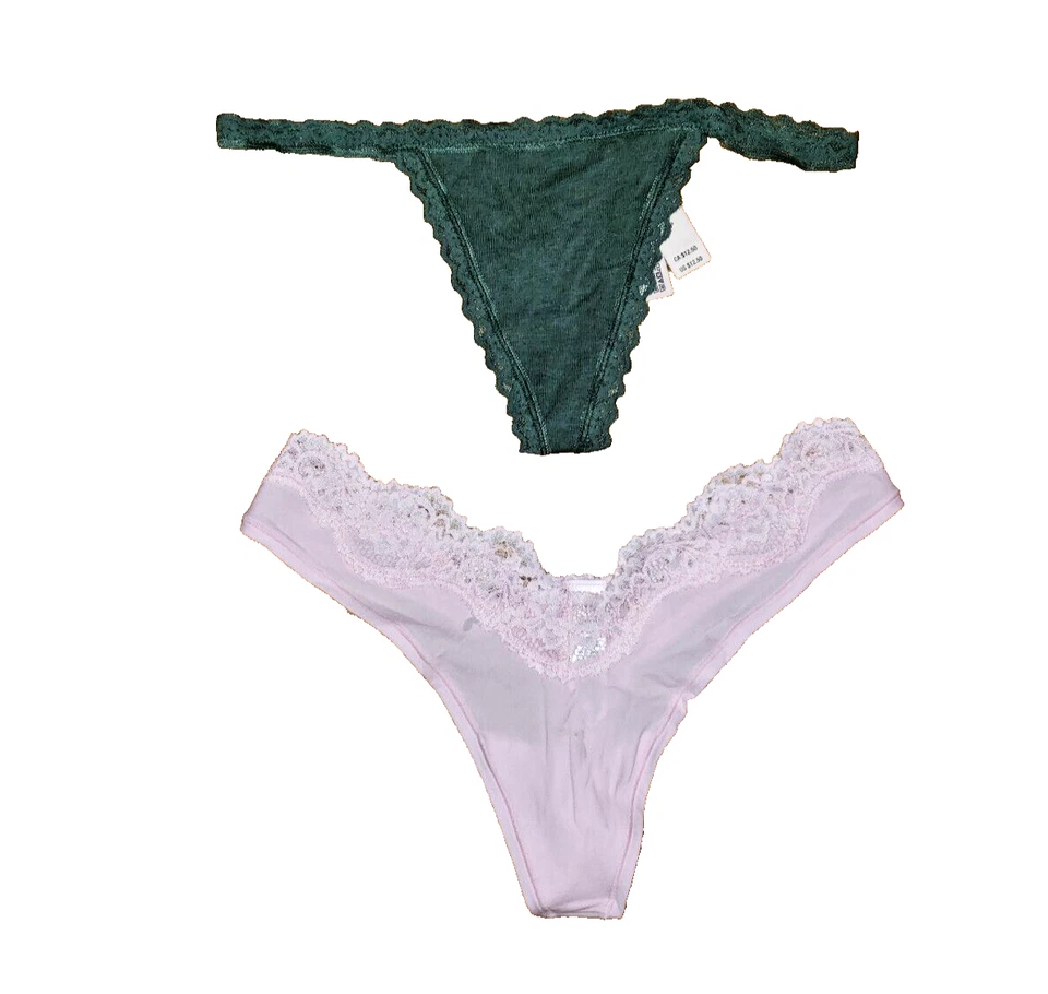 全新带标签 批量 2 件 Victoria's Secret 性感丁字裤内裤 粉红色 黑色 S 码 — 第 1/2 张图片