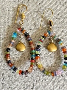 Fun Pair of Beaded Hoop Earrings French Wire - Picture 1 of 1