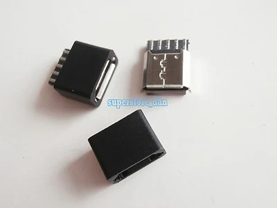 10X Micro USB 5 Pin Female 2-Piece Solder Connector Plug & Black Plasitc Cover - Image 1 of 4
