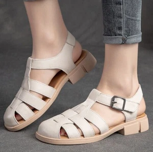 Gladiators Women Genuine Leather Closed toe Sandals Flat Summer Boots Comfort - Picture 1 of 10