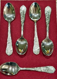 Reed and Barton FLORA Oval Soup Spoons Tablespoons Lot of 5 Stainless Flatware - Picture 1 of 5