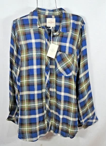 Casa Cabana Women's Shirt XL Long Sleeve Blue Plaid Button Down Top Blouse NWT - Picture 1 of 8