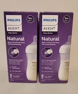 2 Pack Philips Avent Plastic Natural Baby Bottles 9oz 1M+ - Picture 1 of 3