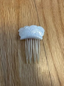 Vintage MOTHER OF PEARL Carved Hair Comb Palm Trees Mini Small White Rare - Picture 1 of 4