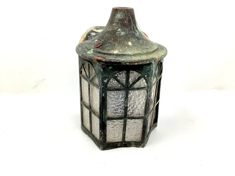 Antique Copper Glass Porch Light Arts & Crafts Art Nouveau Front Door Cover