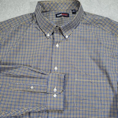 Camisa de viaje inteligente Roundtree Yorke manga larga para hombre 4XT azul amarillo a cuadros Foto 1 de 4