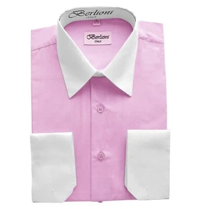 Men's Italian Design Two-Tone Pink & White Convertible Cuff Dress Shirt - NWT - Picture 1 of 1