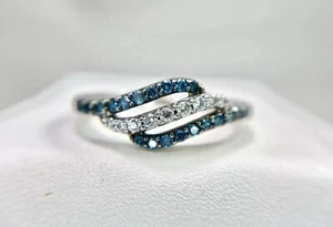 14k White Gold Plated Round Cut Simulated Blue Topaz Stunning Wedding Band Ring - Picture 1 of 7