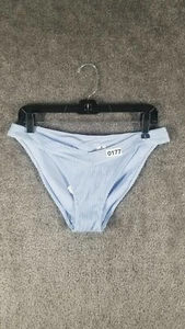 Hollister Women Sz L Ribbed V Front Cheeky Bikini Bottom Blue NWT Mid Rise Solid - Picture 1 of 9