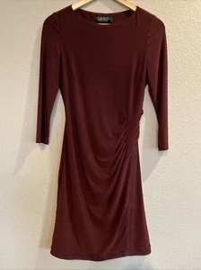 Damen LAUREN Ralph Lauren burgunderrot seitlich gerafft 3/4 Ärmel Kleid Wildleder Saum 4 - Bild 1 von 5