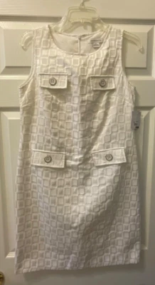 Vestido Liz Claiborne Para Mujer 6 Blanco Sin Mangas Texturizado Algodón Cambio Carrera Nuevo con Etiquetas Foto 1 de 4