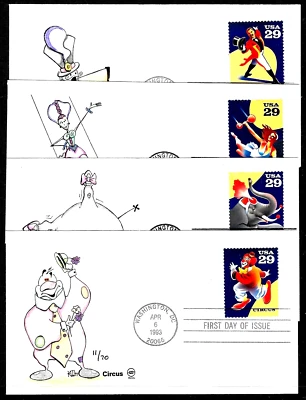 2750 - 2753 29c Stamps (1993) CIRCUS ACTS FDC SET HD/HP FROM STEVEN WILSON !!! - Image 1 of 3
