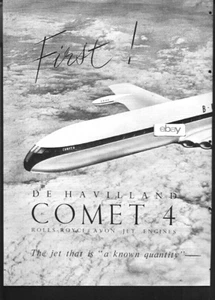 BOAC 1958 DE HAVILLAND BRITAIN COMETA 4 JET UNA QUANTITÀ NOTA 2 PAGINE ANNUNCIO #2 - Foto 1 di 2