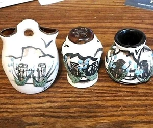 RARE Vintage Handmade 3 Pieces 'dobe mtn Pottery Raised hand painted details USA - Picture 1 of 15
