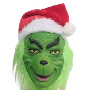 Costume The Grinch Maschera Testa Completa Lattice Natale Natale Cosplay con Cappello - Foto 1 di 7