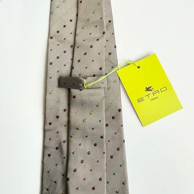 NWT ETRO Silk Tie Men's Necktie Pewter Multicolor Polka Dot 3.75 W 56” L - Image 1 of 3