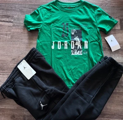 Nuevo con etiquetas Nike Air Jordan Niños YLG Negro/Verde/Blanco Pantalones de Sudadera Conjunto Grande Foto 1 de 3