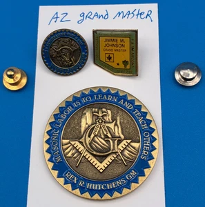 Arizona Grand Master Masonic Challenge Coin and Lapel Pin Freemasonry 125th Year - Picture 1 of 2