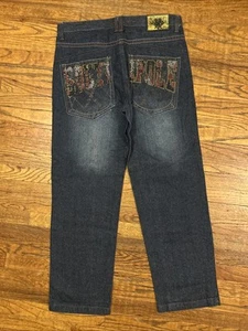 Jeans Southpole 38 Sueltos Clásicos SP Desvanecidos Y2K Deletreados Adornados - Imagen 1 de 11