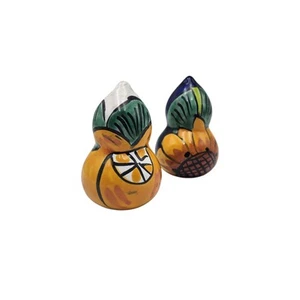 Pair of Handmade Talavara Mexico Painted 4" Pottery Salt and Pepper Shaker Set - Picture 1 of 8