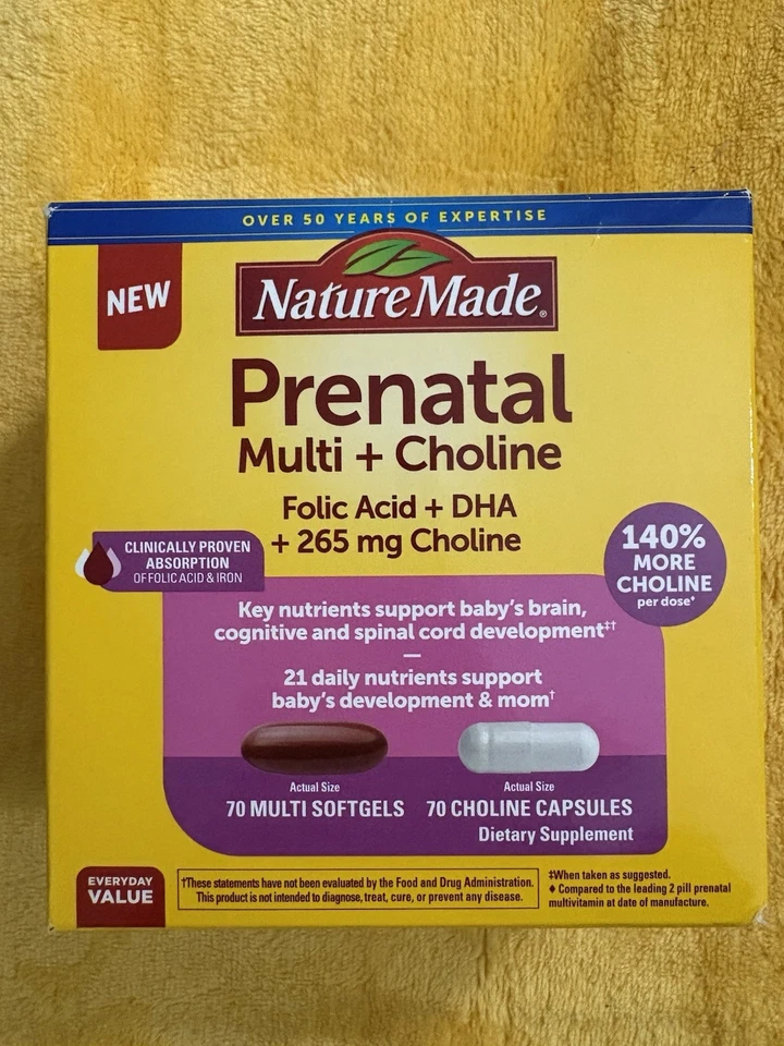 Ácido fólico multicolina prenatal hecho en la naturaleza DHA 70 cápsulas blandas 70 cápsulas caducidad 26/02 Foto 1 de 4