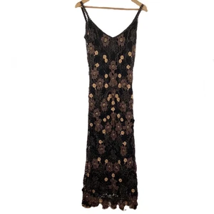 Vintage East Black Floral Open Knit Beaded Overlay Maxi Dress UK S - Picture 1 of 7