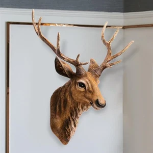 Wall Mounted Deer Head Stag Head Decor Resin Deer Antler Ornament Art Statue - Picture 1 of 7