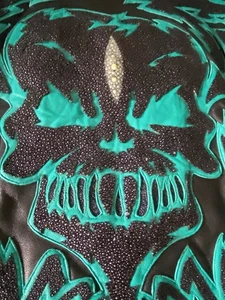 Murga Boot Custom Exotic Leather Stingray Motorrad Jacke Totenkopf schwarz grün XL - Bild 1 von 18