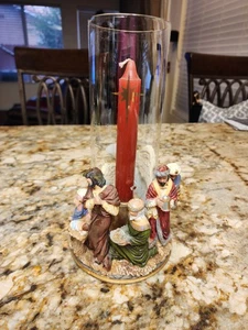 Nativity Scene (Holy Family - 3 Wise Men - Angels) VTG Hurricane Candle Holder - Picture 1 of 8