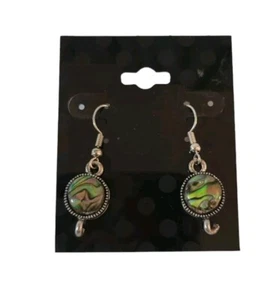 Pendientes colgantes concha de abulón tono plateado 1,5" gancho trasero  - Imagen 1 de 4