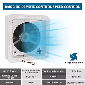 14" RV Roof Vent Fan 12V w/Led Light Raindrop Sensing System Thermostat for RV - Bild 1 von 7