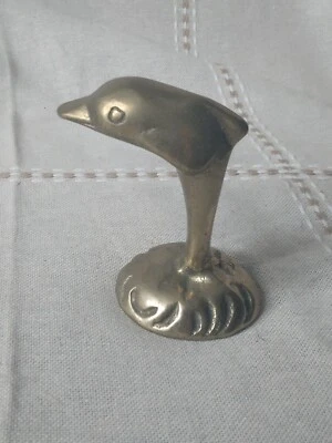 Estatuilla DOLPHIN de latón macizo vintage Leonard Silver Mfg Co. Ocean Nautical  Foto 1 de 4