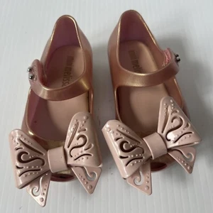 Mini Melissa rose gold pink metallic bow Scented Shoes Size 5 Toddler Girls - Picture 1 of 10