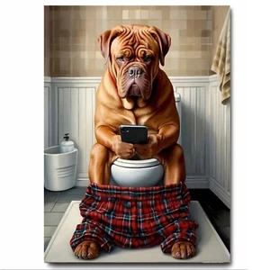 Dog on Toilet Texting Funny Bathroom Artwork Printed on Metal Sign Waterproof - Picture 1 of 4