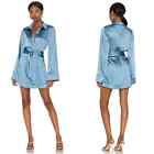 NWT Camila Coelho Blue Priscilla Long Sleeve Button Down Mini Dress Size XS