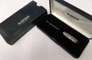 AURORA Epsilon Silver/Black Knock type Ballpoint Pen wz/Box Vintage Very Rare - Picture 1 of 6