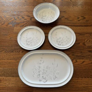 Vtg Lot Noritake Woodstock Stoneware #8354 Oval Platter Salad Plate Large Bowl - Picture 1 of 8