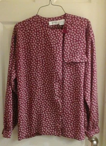 Liz Claiborne Bluse, Damengröße 8, burgunderrot & weiß, Polyester, lang SLV Vintage - Bild 1 von 5