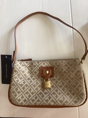 Tommy Hilfiger POUCH PURSE Tan SIGNATURE LOGO Hobo Shoulder Bag PADLOCK $65 NWT - Image 1 of 4