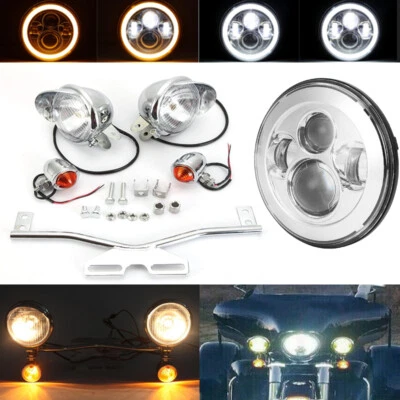 7" LED Headlight + Fog Passing Lights Bar For Honda VTX 1300 1800 TYPE C R S N F - Image 1 of 4