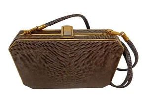 Vintage 1970er Righini Via Condotti Roma braune Eidechse Clutch Schultertasche - Bild 1 von 8