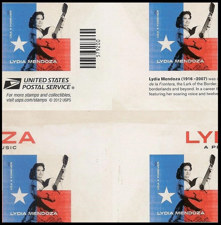 US 4786a Music Icons Lydia Mendoza imperf NDC cross gutter block (4) MNH 2013 - Image 1 of 1