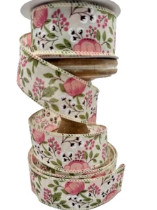 Cinta floral de flores y algodón peonía rosa peonía borde con cable de 1 1/2" VENDIDO POR YARDA - Imagen 1 de 3