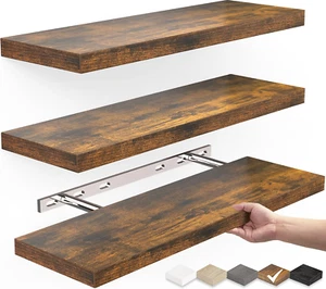 Floating Wood Shelves - Wall Mounted for Bathroom,Bedroom,Living Room,Kitchen,Sm - Picture 1 of 12