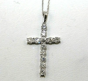 Natural Round Diamond Cross Cluster Lady's Necklace Pendant 14K White Gold .34Ct - Picture 1 of 5