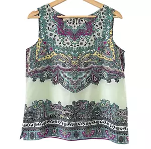 Camicetta girocollo colorata Talbots verde menta paisley top senza maniche S - Foto 1 di 6