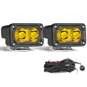 2x 3" Sport Amber Driving Spot LED Light Cube Pods Yellow Fog Lamp w/Harness Kit - Picture 1 of 12