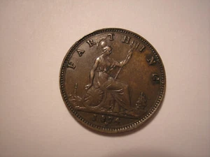 1874 H British Farthing, Queen Victoria, KM# 763, UK - Picture 1 of 9
